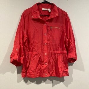 Weekends by Chicos Hot Pink Thin Snap Up Long Sleeve Top - Size 1